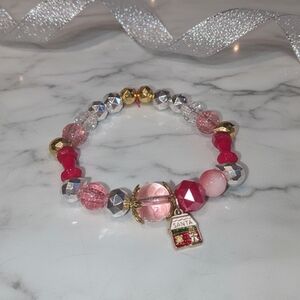 Festive Pink and Silver Beaded Bracelet